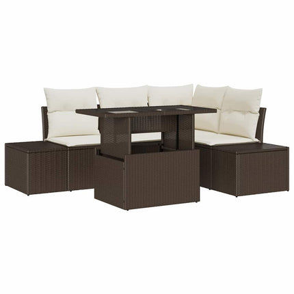 Havesofa Sæt med pude med opbevaring 5 pcs Brun polyrattan