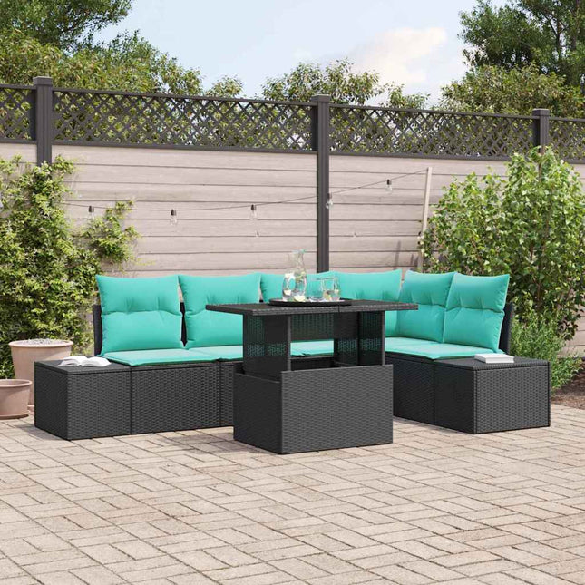 Havesofa Sæt 6 stk. Sort polyrattan