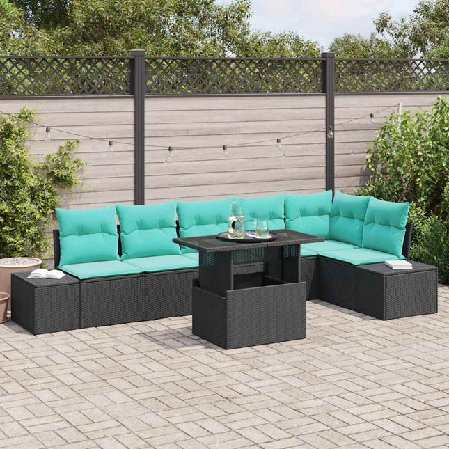 Havesofa Sæt 7 stk. Sort polyrattan