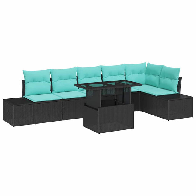 Havesofa Sæt 7 stk. Sort polyrattan