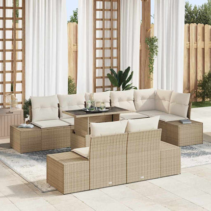 Havesofa Sæt med opbevaring 9 pcs Beige Poly rattan