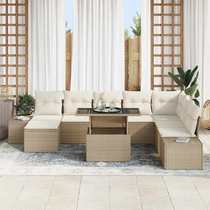 Havesofa Sæt 9 stk. Beige polyrattan