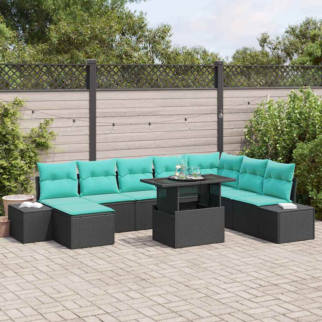 Havesofa Sæt 9 stk. Sort polyrattan