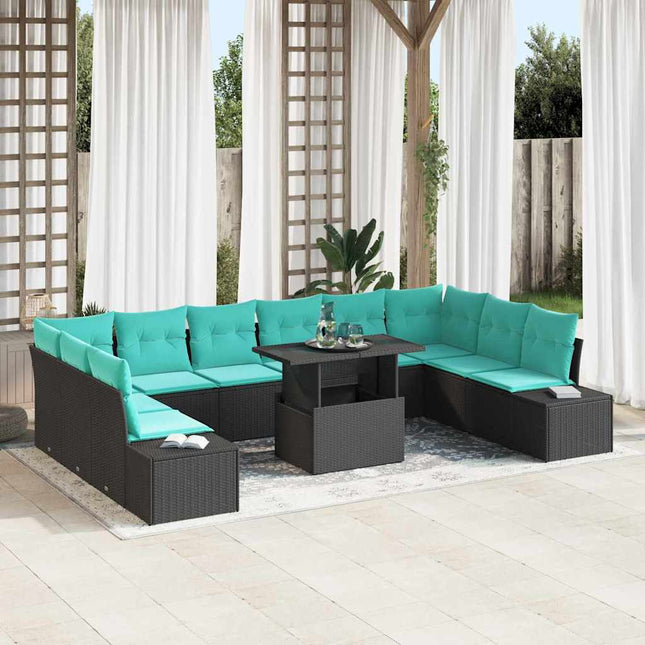 Havesofa Sæt 11 stk. Sort polyrattan