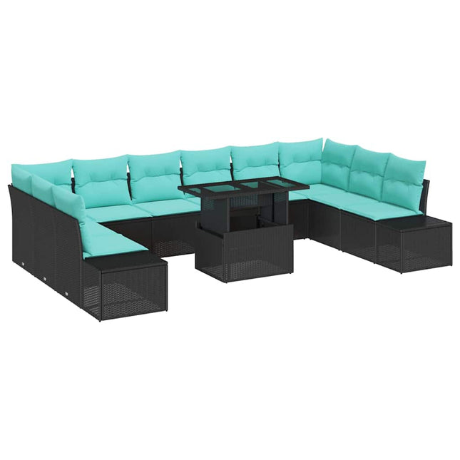 Havesofa Sæt 11 stk. Sort polyrattan