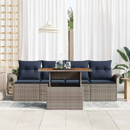Havesofa Sæt med opbevaring 5 pcs Grå Poly rattan