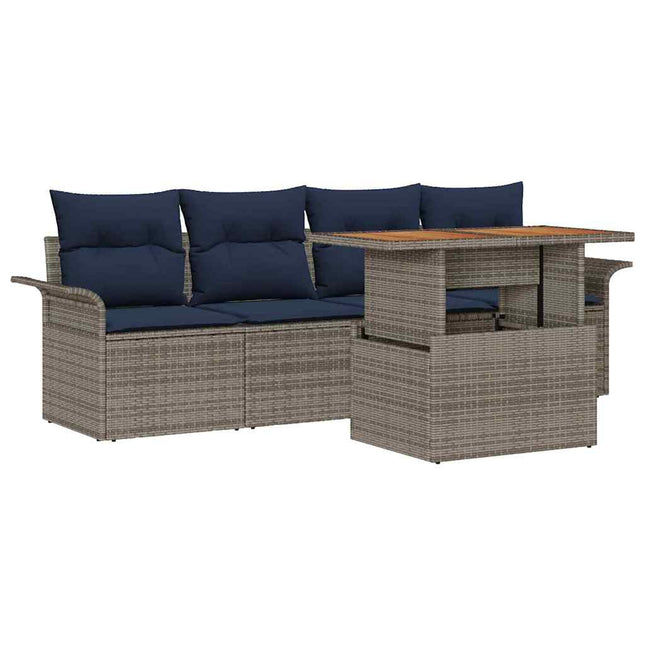 Havesofa Sæt med opbevaring 5 pcs Grå Poly rattan