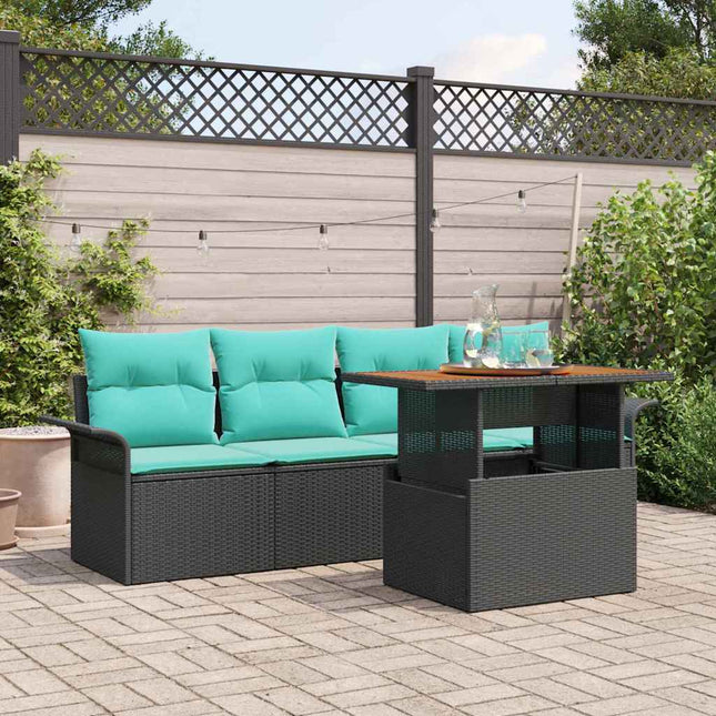 Havesofa Sæt med opbevaring 5 pcs Sort Poly rattan
