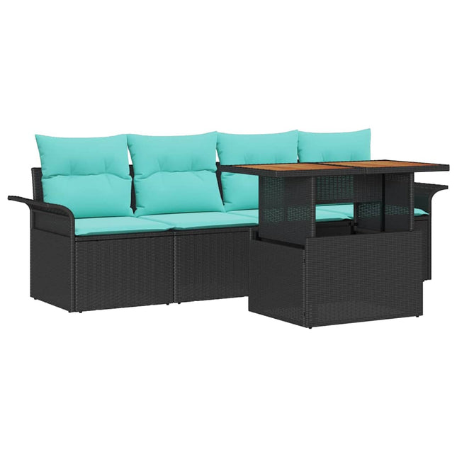 Havesofa Sæt med opbevaring 5 pcs Sort Poly rattan