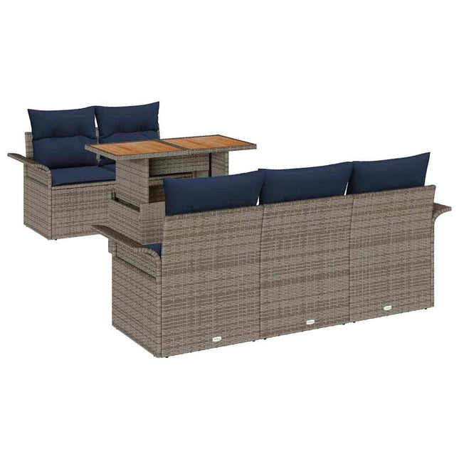 Havesofa Sæt med opbevaring 6 pcs Grå Poly rattan