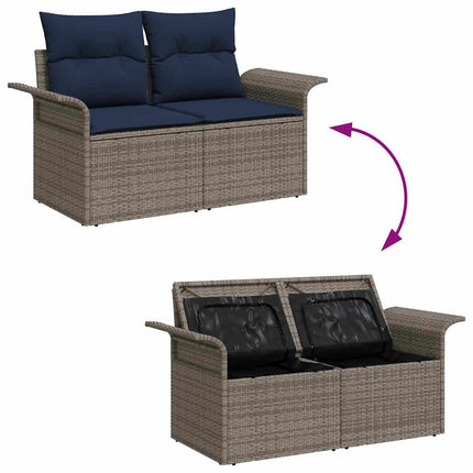 Havesofa Sæt med opbevaring 6 pcs Grå Poly rattan
