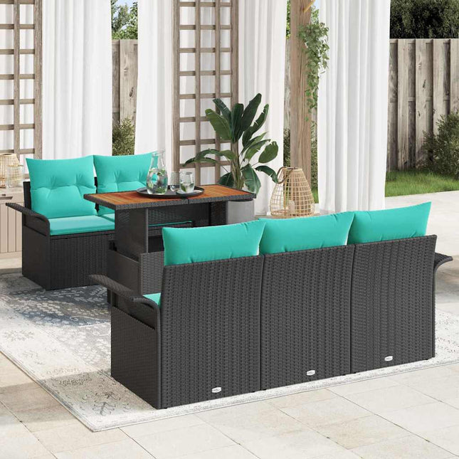 Havesofa Sæt med opbevaring 6 pcs Sort Poly rattan