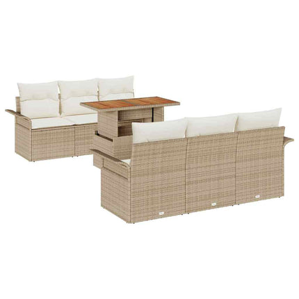 Havesofa Sæt 7 stk. Beige Poly rattan