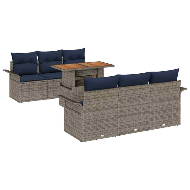 Havesofa Sæt med opbevaring 7 pcs Grå Poly rattan