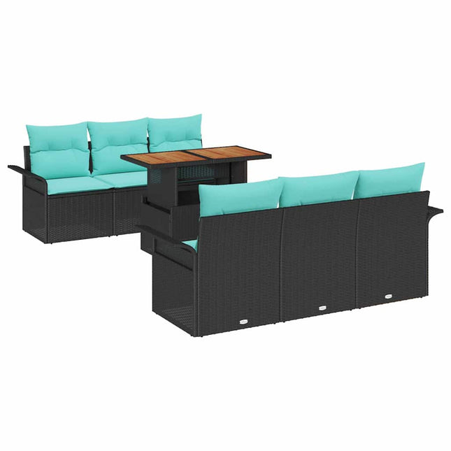 Havesofa Sæt med opbevaring 7 pcs Sort Poly rattan