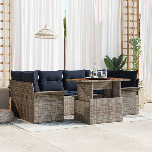 Havesofa Sæt med opbevaring 7 pcs Grå Poly rattan