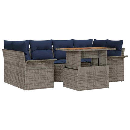 Havesofa Sæt med opbevaring 7 pcs Grå Poly rattan