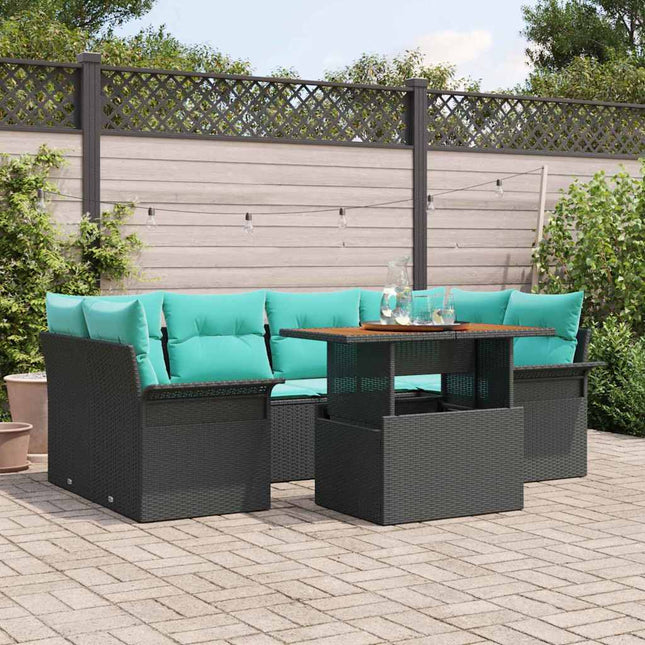 Havesofa Sæt med opbevaring 7 pcs Sort Poly rattan