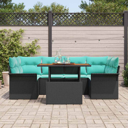 Havesofa Sæt 7 stk. Sort Poly rattan