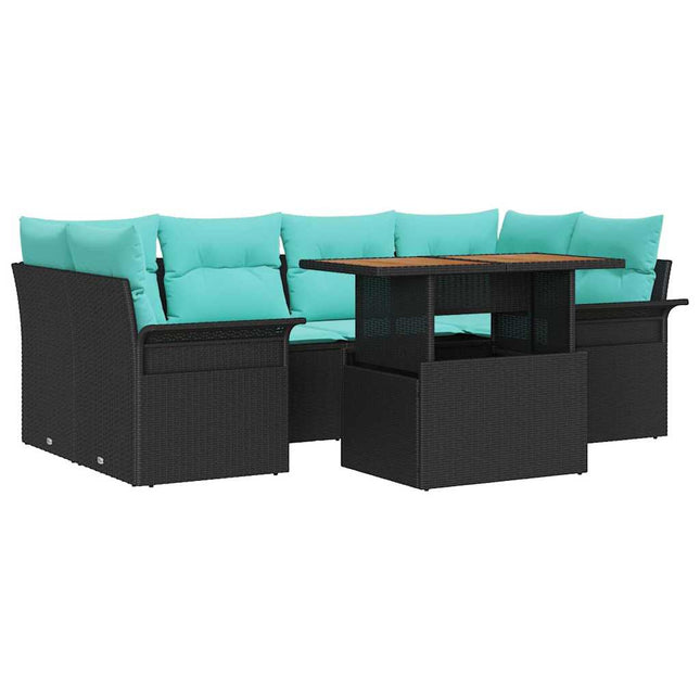 Havesofa Sæt med opbevaring 7 pcs Sort Poly rattan