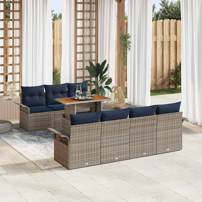 Havesofa Sæt med opbevaring 8 pcs Grå Poly rattan