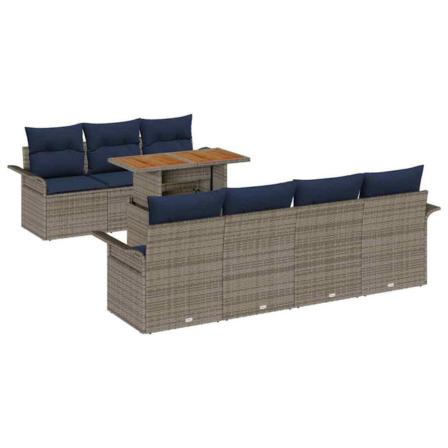 Havesofa Sæt med opbevaring 8 pcs Grå Poly rattan