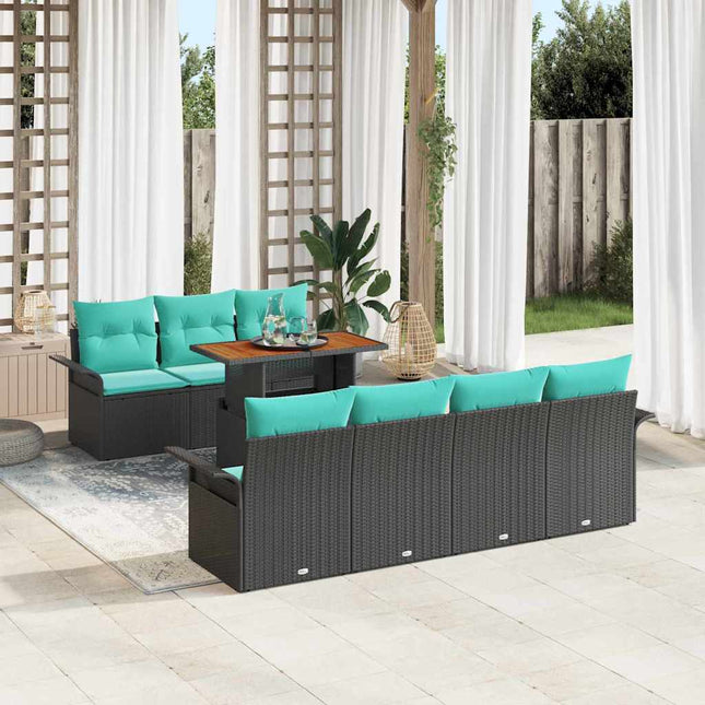 Havesofa Sæt med opbevaring 8 pcs Sort Poly rattan