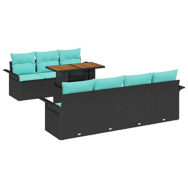 Havesofa Sæt med opbevaring 8 pcs Sort Poly rattan