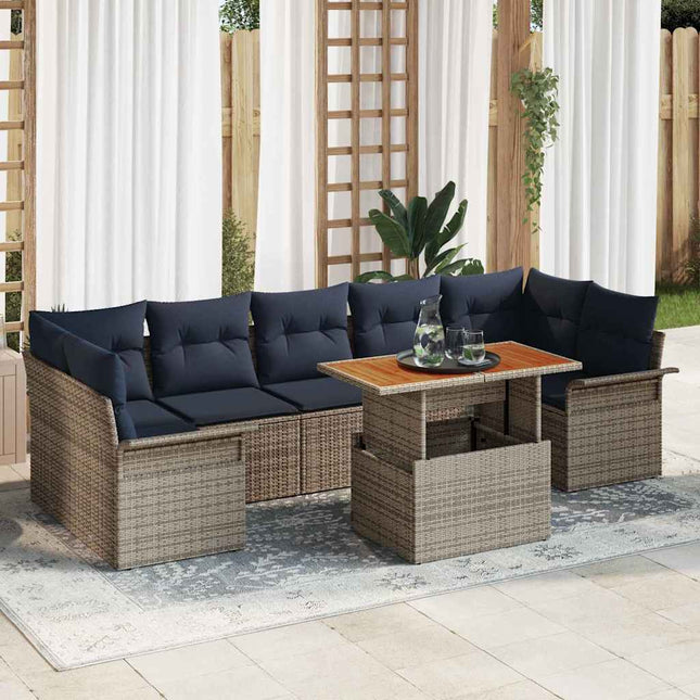 Havesofa Sæt med opbevaring 8 pcs Grå Poly rattan