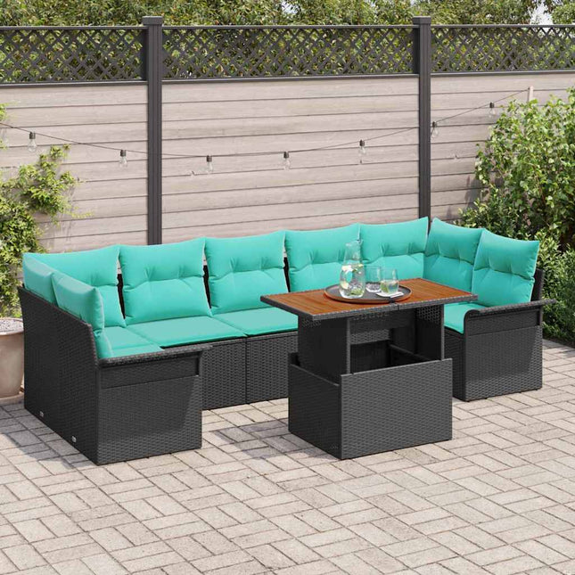 Havesofa Sæt med opbevaring 8 pcs Sort Poly rattan