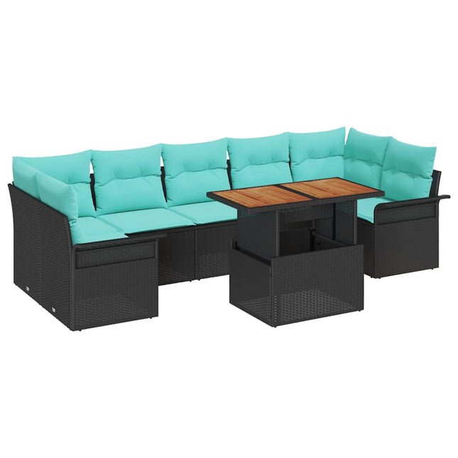 Havesofa Sæt med opbevaring 8 pcs Sort Poly rattan