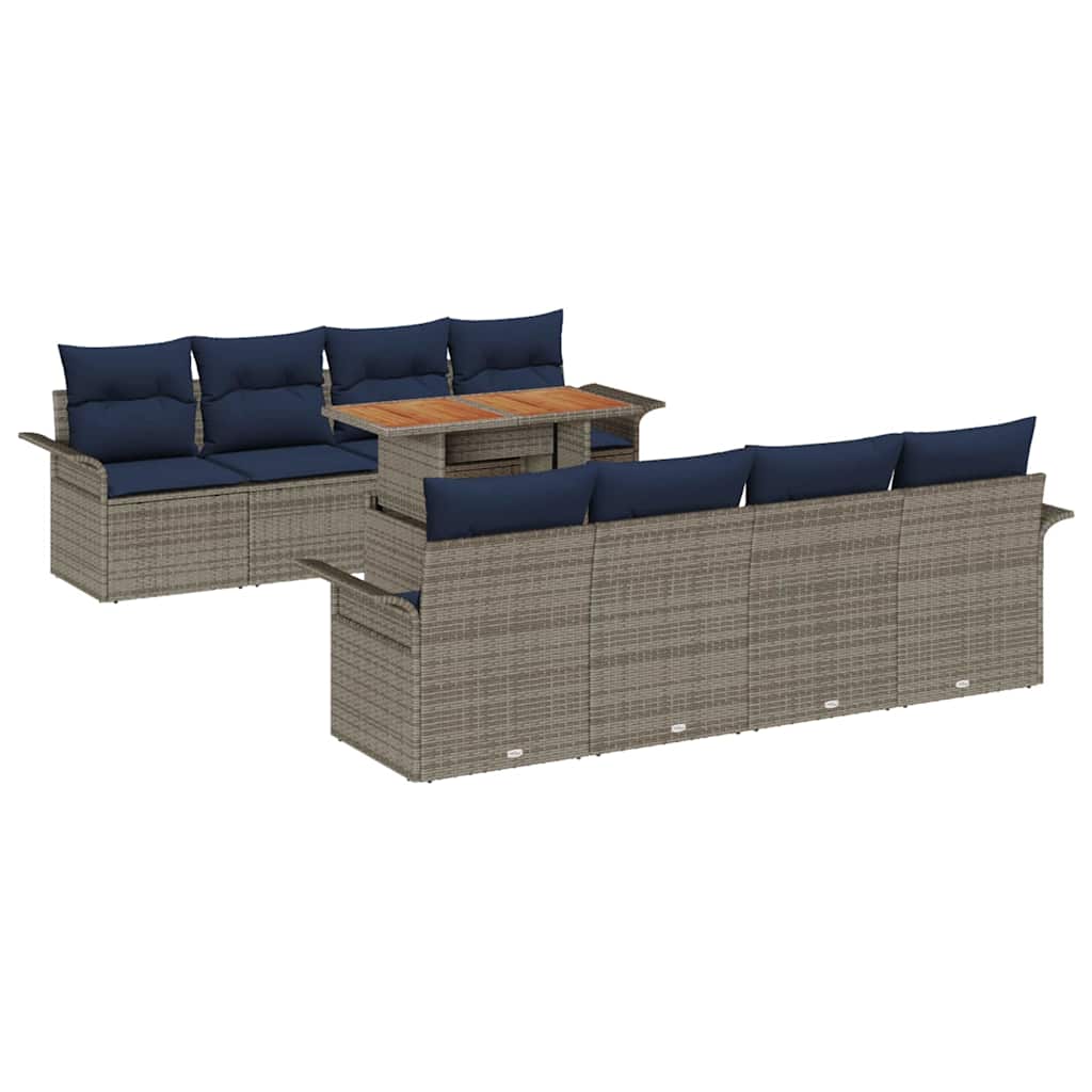 Havesofa Sæt med opbevaring 9 pcs Grå Poly rattan