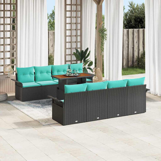 Havesofa Sæt med opbevaring 9 pcs Sort Poly rattan