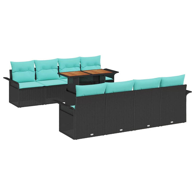 Havesofa Sæt med opbevaring 9 pcs Sort Poly rattan