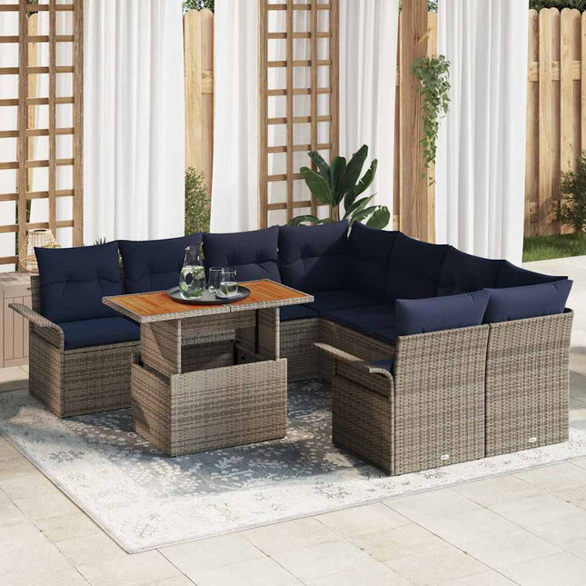 Havesofa Sæt med opbevaring 9 pcs Grå Poly rattan