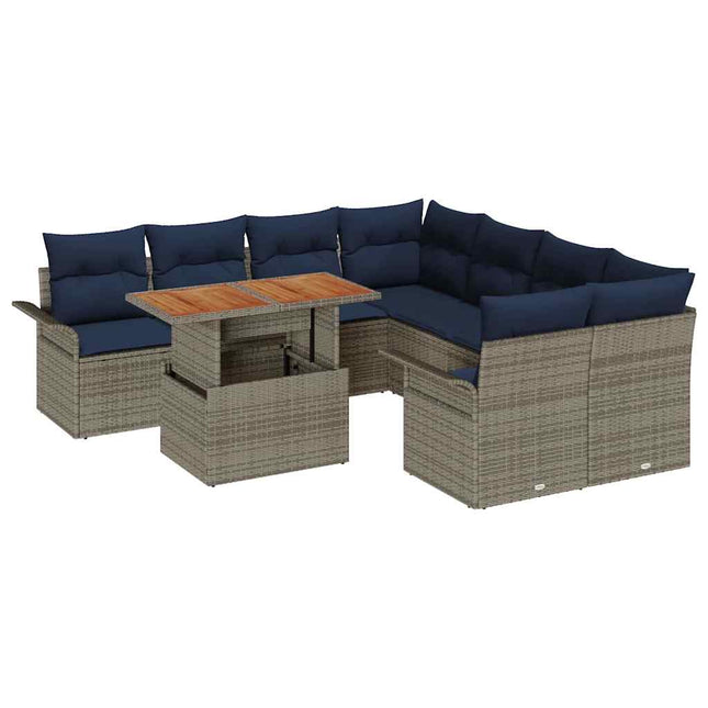 Havesofa Sæt med opbevaring 9 pcs Grå Poly rattan
