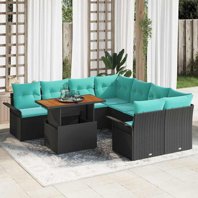 Havesofa Sæt med opbevaring 9 pcs Sort Poly rattan