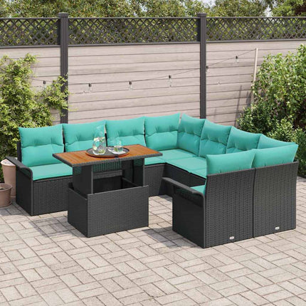 Havesofa Sæt med opbevaring 9 pcs Sort Poly rattan