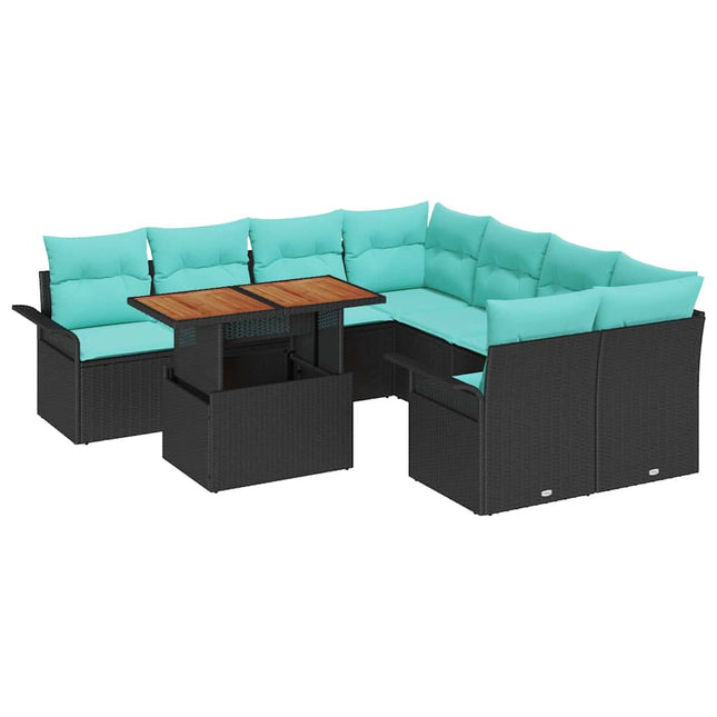 Havesofa Sæt med opbevaring 9 pcs Sort Poly rattan