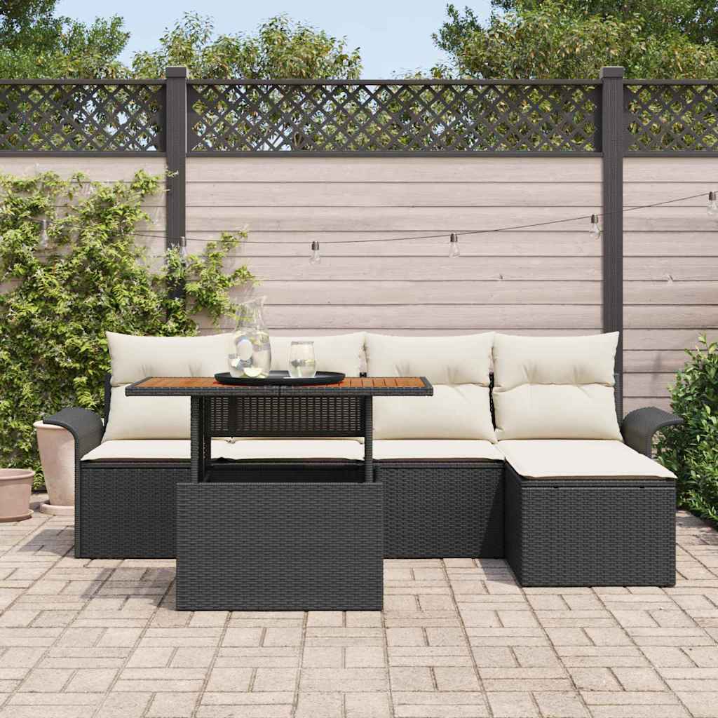 Havesofa Sæt med opbevaring 6 pcs Sort Poly rattan