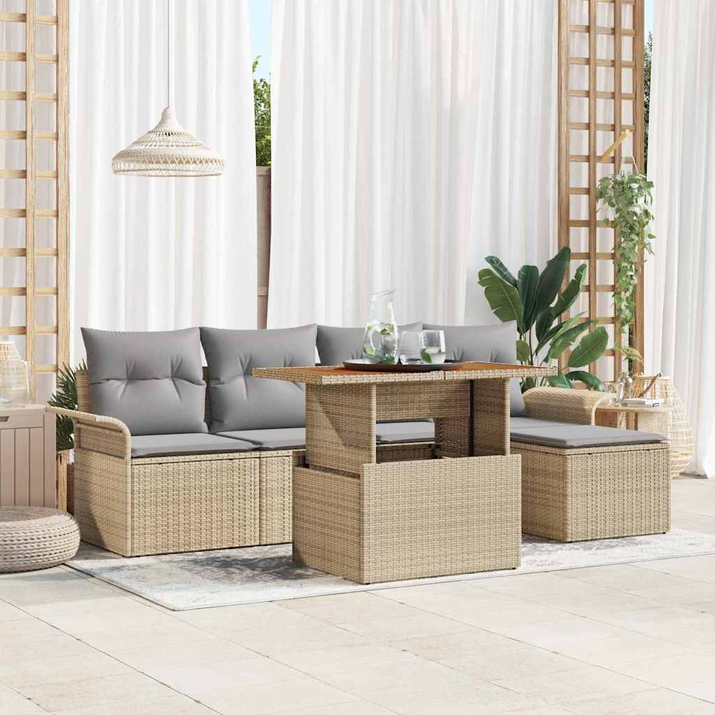 Havesofa Sæt med opbevaring 6 pcs Beige Poly rattan