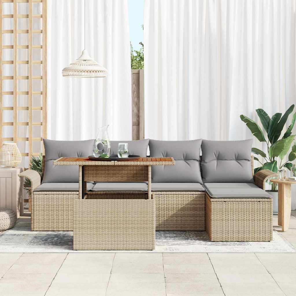 Havesofa Sæt med opbevaring 6 pcs Beige Poly rattan