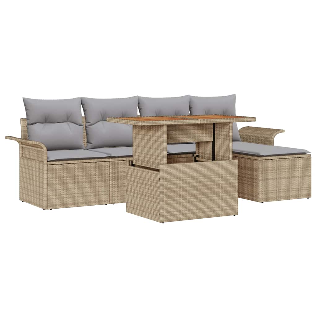 Havesofa Sæt med opbevaring 6 pcs Beige Poly rattan
