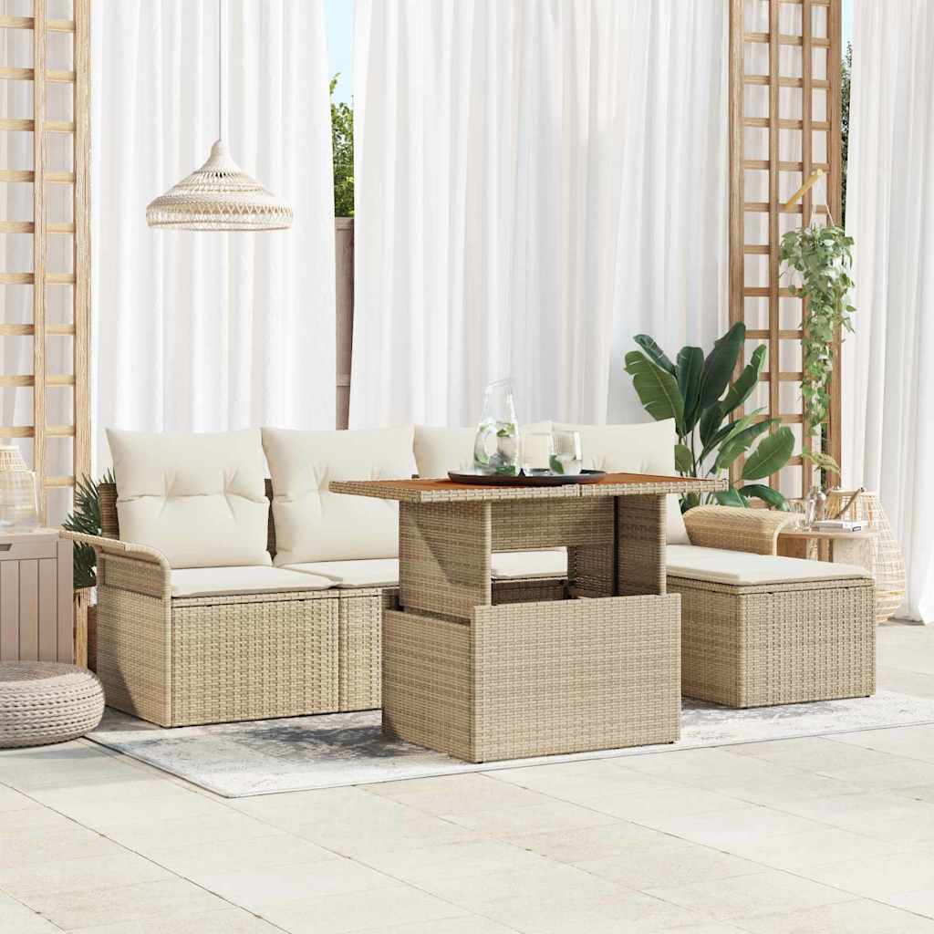 Havesofa Sæt med opbevaring 6 pcs Beige Poly rattan