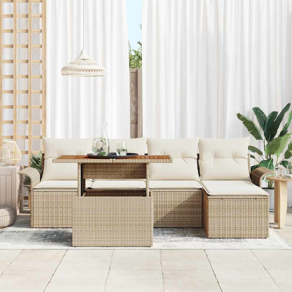 Havesofa Sæt med opbevaring 6 pcs Beige Poly rattan