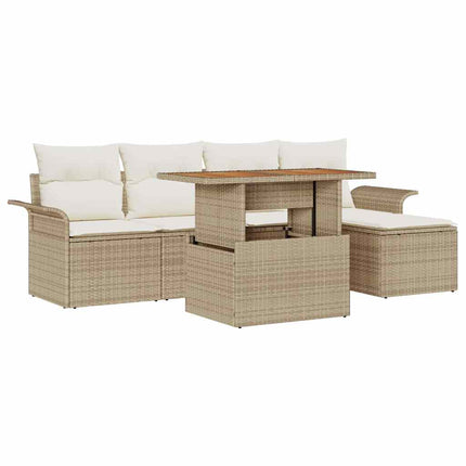 Havesofa Sæt 6 stk. Beige Poly rattan