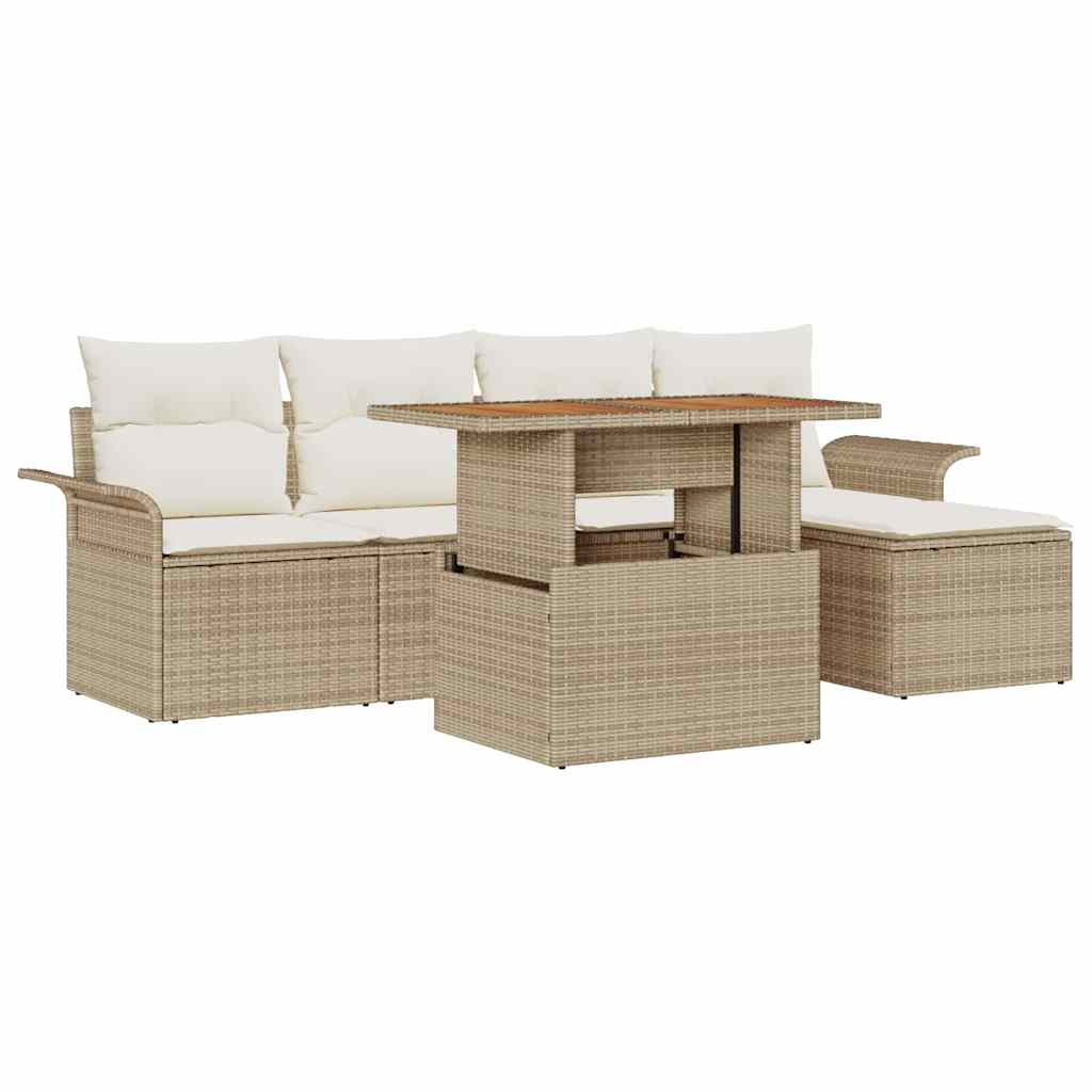Havesofa Sæt med opbevaring 6 pcs Beige Poly rattan