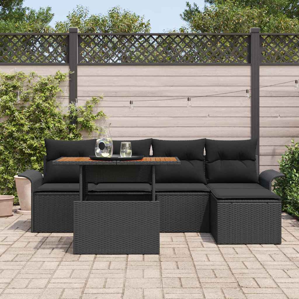 Havesofa Sæt med opbevaring 6 pcs Sort Poly rattan