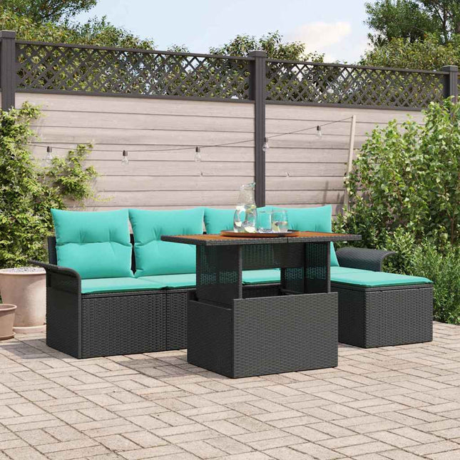 Havesofa Sæt med opbevaring 6 pcs Sort Poly rattan