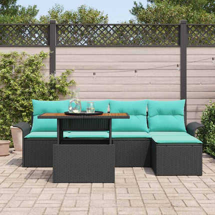 Havesofa Sæt med opbevaring 6 pcs Sort Poly rattan